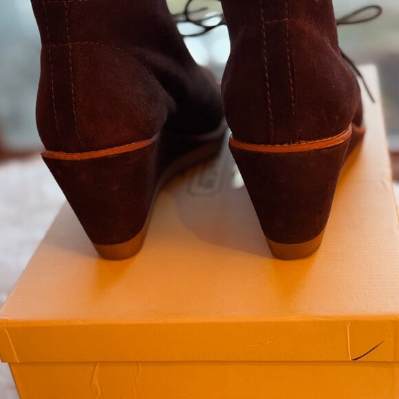 Coach Cassy Brown Suede Wedge Heel Lace Up Bootie, 8.5M, EUC - Picture 11 of 12